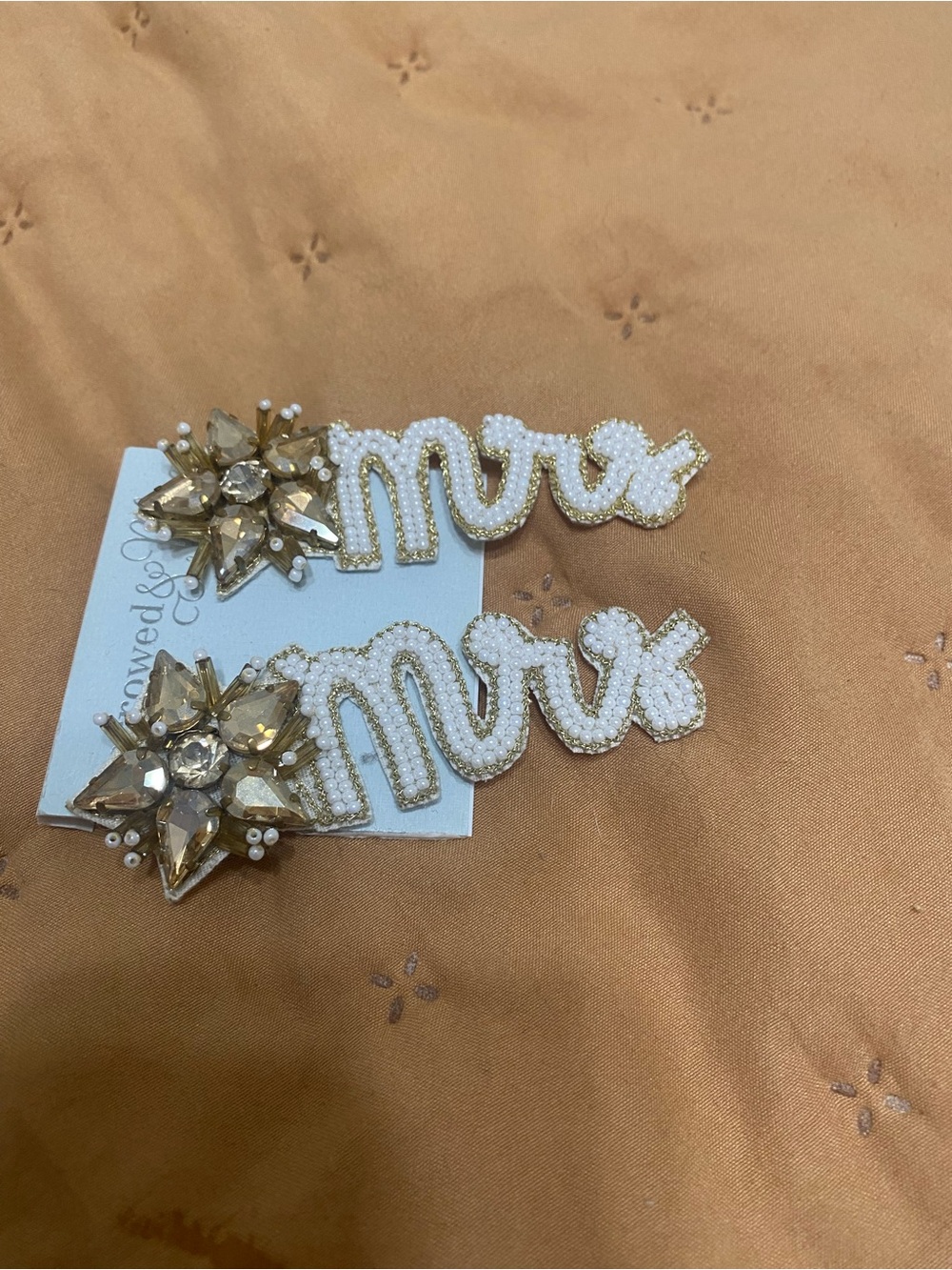 Beaded 'Mrs' Earrings with Gold Crystal Accent - Women Accessories
